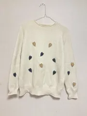 ハート刺繍アイボリーニットTシャツ