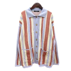 ダブルクローゼット w closet カーディガン ニット ストライプ オーバーサイズ F 紫 パープル 茶 ブラウン /MN