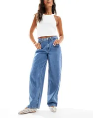 ヴェロモーダ レディース ボトムス デニムパンツ デニム ジーンズ Vero Moda barrel leg jeans in medium blue denim Medium blue denim デニム