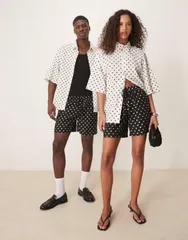 シスタージュン レディース ボトムス ハーフパンツ・ショーツ ドット柄 ドット ショートパンツ Sister Jane Unisex polka dot boxy shorts in cream part of a set Black ブラック