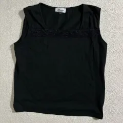 日本 ヴィンテージ ブラック レースPOINT ノースリーブ トップス