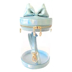 【新品】 ジートリガー(G triger) 猫耳風リボン付きぬいバッグ ぬいポーチ 収納 見せバッグ ショルダーバッグ イベント クリア 透明 円筒 水色 ブルー 1