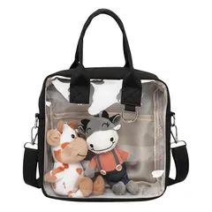 【新品】 [Ametilo] いたばっく 痛バ ショルダー 3WAY 【推し活バッグ】 斜めがけ 小さめ 透明窓 クリア ぬいぐるみ ぬい活 ぬいポーチ 軽量 ビニール くすみカラー レディース 推し活グッズ (ブラック) 0