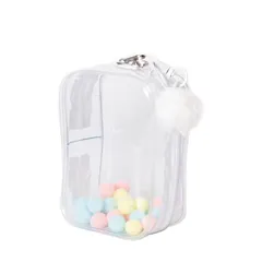【新品】 ぬいぐるみ収納 ポーチ カラフル ミニバック 防塵 外出 透明 ポンポンボール付き (白) 1