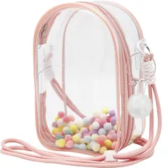 【新品】 YUYAKESHI 痛バ 15cmぬいぐるみ用 外出 透明 見せバッグ ショルダー付 人形入れ ぬいポーチ PVC お出かけ キーホルダー 推し活バッグ クリア（ピンク）