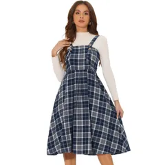 アレグラ ケー レディース ボトムスカート ヴィンテージ A ライン オーバーオール ノースリーブ ALLEGRA K Womens Plaid Vintage Sleeveless Aline Overall Pinafore Dressuspender S