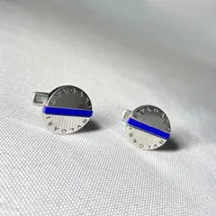 希少 BVLGARI ブルガリ ブランドロゴ文字 ラピスラズリ & 鏡面スターリングシルバー カフス カフリンクス ボタン SV925 メンズ