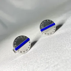 希少 BVLGARI ブルガリ ブランドロゴ文字 ラピスラズリ & 鏡面スターリングシルバー カフス カフリンクス ボタン SV925 メンズ