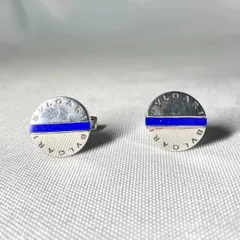 希少 BVLGARI ブルガリ ブランドロゴ文字 ラピスラズリ & 鏡面スターリングシルバー カフス カフリンクス ボタン SV925 メンズ