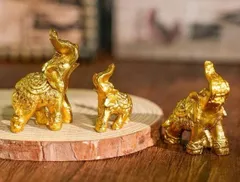 【置物オブジェ】金色の象ファミリー3点セット 置物 開運 ゾウ オブジェ 縁起物