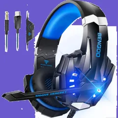 スマホ PS4 One Xbox Switch Nintendo PC対応 ゲーム用 FPS ステレオ ミュート付き コントローラー LEDライト 重低音 全効能 軽量 ヘッドフォン (青) スイッチ ゲーミングヘッドホン 3.5mm有線 マイク付き ノイズキ