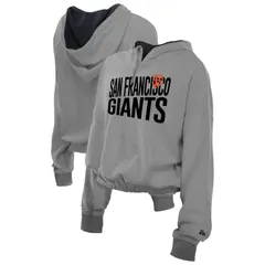 ニューエラ レディース トップス Tシャツ パイル パーカー Womens New Era Heather Gray San Francisco Giants Reversed Out French Terry QuarterZip Banded Crop H