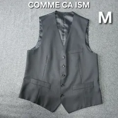 美品 COMME CA ISM シャドーストライプ ウール混 ジレ ベスト M ブラック スーツベスト コムサイズム スリーピース