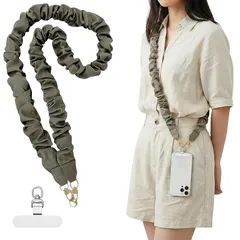 【新品】 [Azixcos] スマホショルダーストラップ斜めがけ 首掛け 肩掛け シュシュ 女性 可愛い フリル軽量 柔らかいスマホストラップ バック肩紐 IDカード 社員証ホルダー携帯ストラップ 多機能 対応アクセサリー (グレー) 1