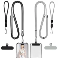 【新品】 KIMLONTON スマホストラップセット 手首ストラップ 長さ調節可能なネックストラップ 軽量 360°回転 スマホショルダー スマホ首掛けと斜め掛け 両手解放 紛失防止 落下防止 携帯電話/鍵/カメラに対応 (ブラックとグレー) 0
