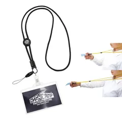 【新品】 HIGHCAMP (ハイキャンプ) ネック ストラップ ゴム紐 シンプル ブラック IDカードケース付き スマホ 携帯 落下防止 ネックストラップ 名札 IDカードホルダー パスケース 日本製 ハンドメイド カラー：ブラック 0