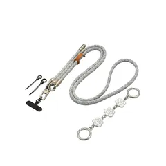 【新品】 [Azixcos] 調節可能パラコード スマホストラップ（かわいいメタルチャーム付き）｜DIY 斜め掛け/首掛け iPhone 防盗ストラップ｜レディース バッグ（ボッグバッグ・トートバッグ・ハンドバッグ・クリアバッグ・ビーチバッグ） 対応 (グレー