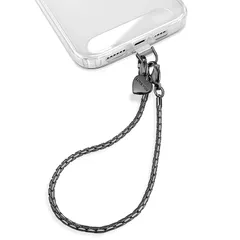 【新品】 [X-Lounge] スマホストラップ手首 ハンドストラップ オシャレなチェーンストラップ スリム 軽量 アウトドア ストラップホルダー２枚付き ブラック Short 1