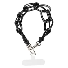 【新品】 [ハミィ] sorureda スマホケース用 ワイヤーレザーストラップ ブラック 韓国風 可愛い ホルダーシート付属 リストストラップ 1