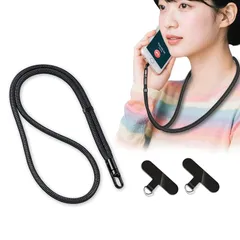 【新品】 [Lamiishop] ネックストラップ スマホストラップ 首掛け 金属製ストラップホルダー1枚入り 携帯 首掛けストラップ 360°回転 携帯くびかけ ストラップ 7mm太さナイロンロープ 丈夫 スマホ落下防止/紛失防止 多用途 ブラック 0