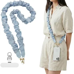 【新品】 [Azixcos] スマホショルダーストラップ斜めがけ 首掛け 肩掛け シュシュ 女性 可愛い フリル軽量 柔らかいスマホストラップ バック肩紐 IDカード 社員証ホルダー携帯ストラップ 多機能 対応アクセサリー(スカイブルー) 1