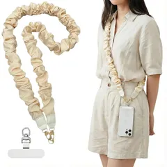 【新品】 [Azixcos] スマホストラップ ネックストラップ 斜めがけ 首掛け 肩掛け シュシュ 女性 可愛い フリル軽量 柔らかいカメラ ストラップ バック肩紐 IDカード 社員証ホルダー携帯ストラップ 多機能 対応アクセサリー レディース向け(ベー 1