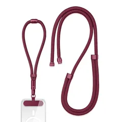 【新品】 スマホストラップ 斜めがけ 首掛け 肩掛け 手首【3in1】全機種対応 携帯ストラップ 360°回転 7mm ナイロンロープ長さ調節可能 紛失・落下防止 嵌合可能で、簡単に組み立てられます スマホストラップ 手首 (ワインレッド)