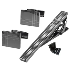 【新品】 カフスボタン ネクタイピン セット ケース付 NGELOM カフス タイピン メンズ ブランド 結婚式 おしゃれ 高級 ギフト (しま) 0