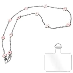 【新品】 [grooblue] スマホショルダー チェーンストラップ 花柄 斜めがけ 首掛け 肩掛け 携帯ストラップ スマホストラップ シルバーチェーン おしゃれ かわいい 細め iPhone Android 全機種対応 紛失・落下防止 パッチ1枚 ピンク 1