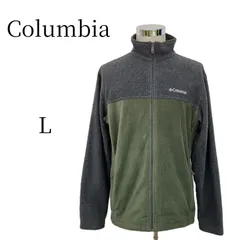 コロンビア Columbia フリース ジャケット メンズ L チャコール グレー カーキ 緑 ツートン 切り替え 刺繍 ロゴ フルジップ 古着 ビンテージ ヴィンテージ アウトドア キャンプ 釣り 防寒 秋 冬 ストリート カジュアル 希少カラー
