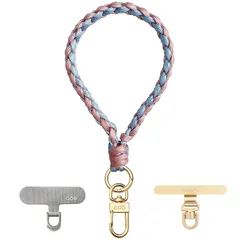 【新品】 [APEGG] スマホストラップ ハンドストラップ 手首 携帯ストラップ 編み込み リストストラップ ストラップホルダー2枚付き 軽量 おしゃれ 落下防止 全機種対応 Sakura Blue 1