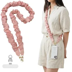 【新品】 [Azixcos] スマホショルダーストラップ斜めがけ 首掛け 肩掛け シュシュ 女性 可愛い フリル軽量 柔らかいスマホストラップ バック肩紐 IDカード 社員証ホルダー携帯ストラップ 多機能 対応アクセサリー(ピンク) 1