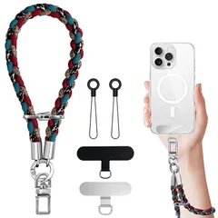 【新品】 多機能 スマホストラップ 手首 ハンドストラップ 携帯ストラップ リストストラップ 可愛い ラップ1本+タグパッチ1枚 おしゃれ アウトドア 落下防止 軽量 iPhone/Android対応 全機種対応（ブルー+ブラック）