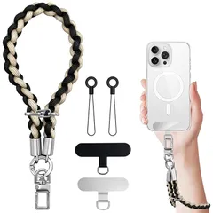 【新品】 多機能 スマホストラップ 手首 ハンドストラップ 携帯ストラップ リストストラップ 可愛い ラップ1本+タグパッチ1枚 おしゃれ アウトドア 落下防止 軽量 iPhone/Android対応 全機種対応（ベージュ+ブラック）