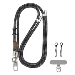 【新品】 [VANAHOTZ] 多用途 スマホストラップ 携帯ストラップ 首掛け・斜め掛け対応 スマホショルダーストラップ タグパッチ 長さ調節可能 iPhone/Android 対応 全機種対応 肩掛け 落下防止 アウトドア・紛失防止 (ブラック×ホワイ 0