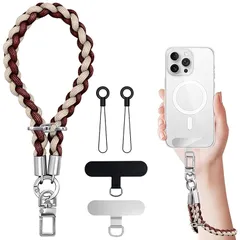 【新品】 多機能 スマホストラップ 手首 ハンドストラップ 携帯ストラップ リストストラップ 可愛い ラップ1本+タグパッチ1枚 おしゃれ アウトドア 落下防止 軽量 iPhone/Android対応 全機種対応（赤)