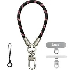 【新品】 [APEGG] ハンドストラップ 携帯ストラップ 手首 取り外し スマホストラップ 丸紐6.5mm カメラストラップ 落下防止 紛失防止 リングストラップX1 ストラップホルダー X2 付属 全機種対応(Black × Sakura) 1