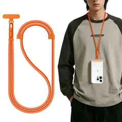 【新品】 スマホストラップ 長さ調節可能 スマホショルダー 装着長さ41cm~76cm 携帯ストラップ 7mmナイロン 首掛け/斜め掛け/肩掛け三用 紛失・落下防止 ネックストラップ ケータイホルダー 多用途 丈夫 iPhone/Android対応 (オレ 0