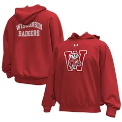 アンダーアーマー メンズ トップス Tシャツ フリース パーカー Mens Under Armoured Wisconsin Badgers Throwback Icon Fleece Pullover Hoodie Wis Red レッド