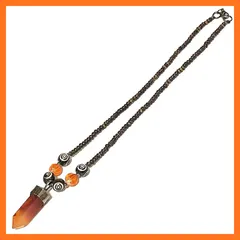 【新品】 [3syaku] パワーストーン オベリスク ペンデュラム ウッドネックレス 天然石 六角柱 インド製 ハンドメイド ペンジュラム ダウジング チャネリング スピリチュアル (オレンジアゲート) 1