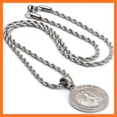 【新品】 [silver KYASYA]奇跡のメダイ ネックレス シルバー 色 聖母 コインネックレス ロープチェーン 50cm 専用BOX付属 1