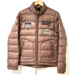 (^w^)b kissmark キスマーク ジップアップ ダウン ジャケット コート アウター 軽量 防寒 秋冬 ワッペン アメカジ ストリート アウトドア カジュアル ブラウン メンズ サイズ S