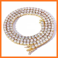 【新品】 [Rockyu] ネックレス メンズ キュービックジルコニア テニスチェーン 3mmから6mm 幅 ステンレススチール ゴールド シルバー ヒップホップ ジュエリー クリスマス プレゼント (3mm-45cm Gold) 0