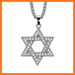 【新品】 [Rockyu] ネックレス メンズ ロング ダビデの星 ゴールド CZダイヤモンド ペンダント アレルギー対応 スターオブダビデ ジュエリー 誕生日 クリスマス (Silver) 0