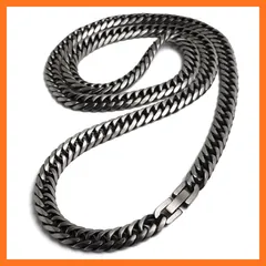 【新品】 [silver KYASYA] ステンレス 定番 ダブル喜平ネックレス 幅7mm 細身 チェーンネックレス メンズ 6面カット アンティークシルバー 燻し 45cm 50cm 60cm 細め 金アレ（50cm） 1