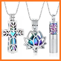 【新品】 Imrsanl 遺灰ジュエリー 骨壺ペンダントネックレス 中空クロス骨壺 形見 遺灰ジュエリー 女性・男性向け, ステンレス鋼, ステンレススチール製。 0