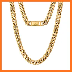 【新品】 KRKC&CO 喜平ネックレス メンズ マイアミキューバンチェーン 幅8mm ステンレス k18メッキ 4面カット ヒップホップ ラッパー B系アクセサリー ギフト プレゼント金属アレルギー対応 (ゴールド, 46cm) 0