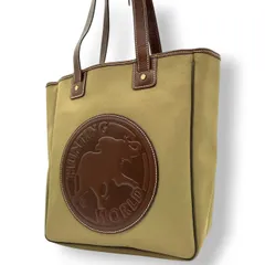 【美品】ハンティングワールド HUNTING WORLD トートバッグ 肩掛け ワンショルダー ナイロン レザー カーキ グリーン ブラウン バイカラー ビッグロゴ ヴィンテージ レトロ A4収納可 大容量 軽量 メンズ レディース s5