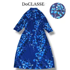 【大きいサイズ】DoCLASSE ドゥクラッセ　XXL フラワープリント　ドレープジャージーワンピース　花柄　ネイビー　ブルー系　3L 2XL 春コーデ　オケージョンドレス　ストレッチ性　長袖　上品　きれいめ　ゆったりサイズ