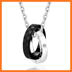 【新品】 KRKC&CO リングネックレス メンズ 誕生日プレゼント 男性 ペンダントトップ チェーンネックレス ダブルリング サージカル ステンレス ペアネックレス 男女兼用 シルバー ブラック 金属アレルギー対応 1